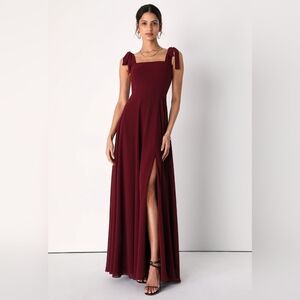 NWOT Lulu's Burgundy Tie-Strap Square Neck Maxi Dress Size XL=14/16